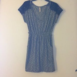 black grey lace stripe sweater dress